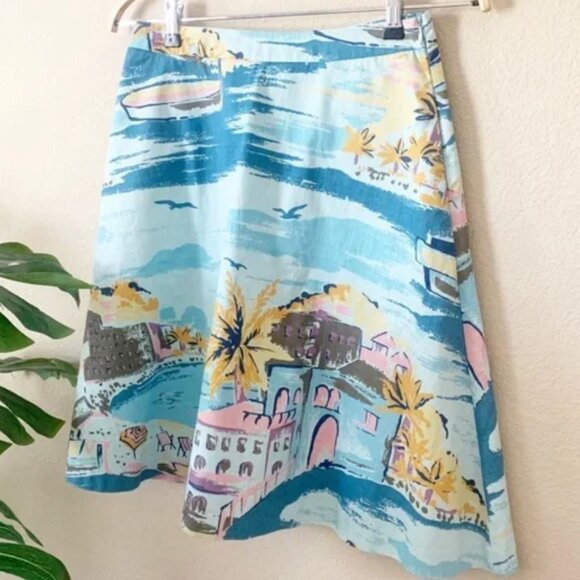 BODEN Nancy RIVIERA Blue Print A Line Cotton SKIRT SIze US 10 UK 14 Knee Length - Picture 6 of 7
